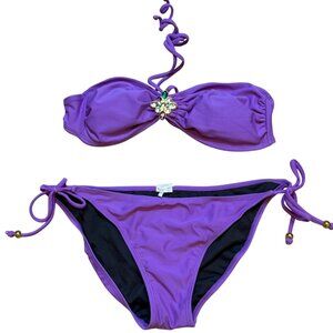 Y2K Purple Xhilaration Bikini Set With Jewel Accent & Tie Closures‎ L/XL